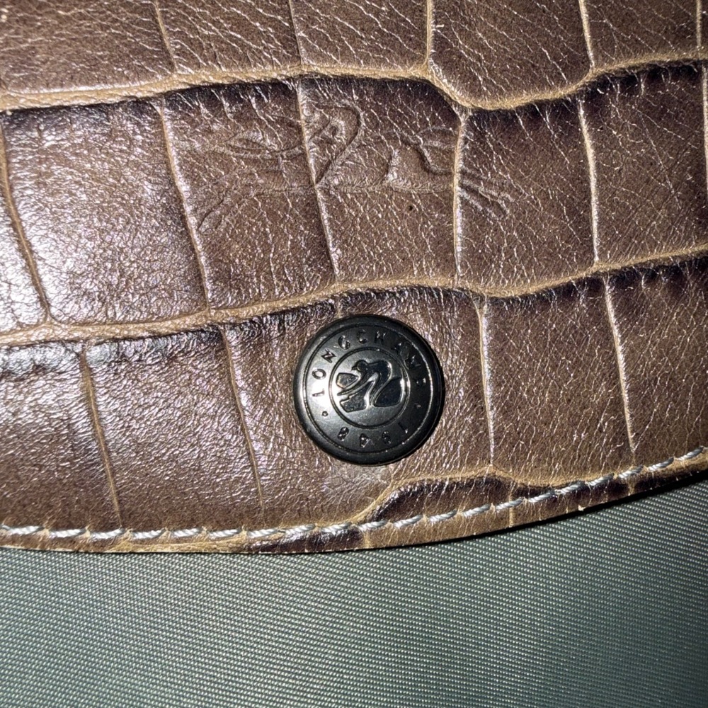 Longchamp Le Pliage Tote Womens Large Olive Green Fair Croc Embossed Trim - Picture 2 of 8